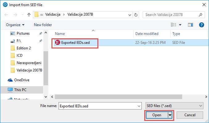 13.2. Import SED To import an SED file a user needs to click on Import SED on the Import/Export tab on the Ribbon.