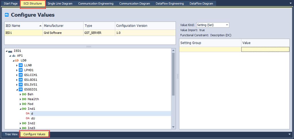 6.5. Configure Values Configure Values is used for setting or changing the values of CF, DC, SP and SG/SE