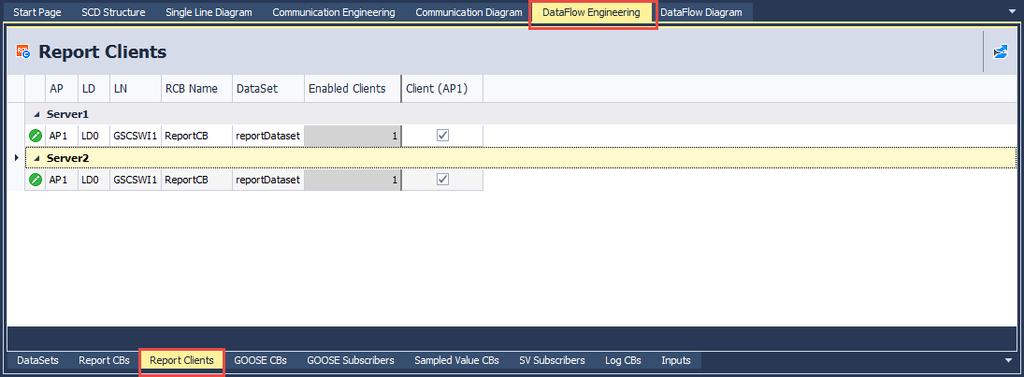10.3. Report Clients This table is opened by clicking on the DataFlow Engineering tab and then on the Report Clients subtab.