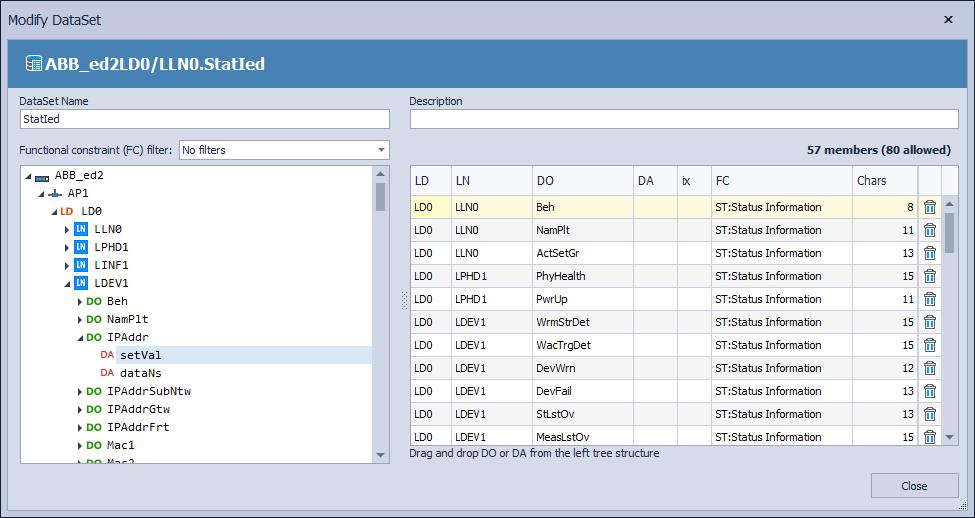 Dialog box Modify DataSet displays members of the selected dataset.