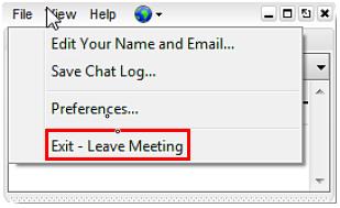 Leave a Session You can leave a session at any time. 1. Click File from the Control Panel and select Exit Leave Training. -Or- 2.