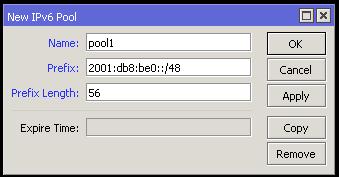 DHCPv6 PD Server IPv6 Pool + Add IPv6 address pool from
