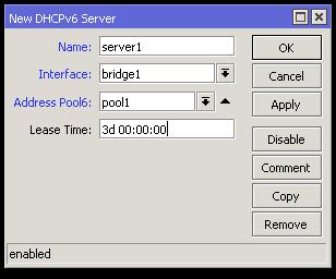 DHCPv6 PD Server IPv6 DHCPv6 + Add new DHCP server on an