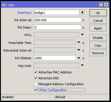 DHCPv6 (Stateless) IPv6 ND edit Configure