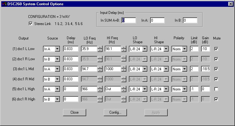 Controlling the JBL Professional DSC260 System Controller Using SIA-Smaart Pro revision 1, 8/99 Page 7 output channel are also applied to the linked channel.