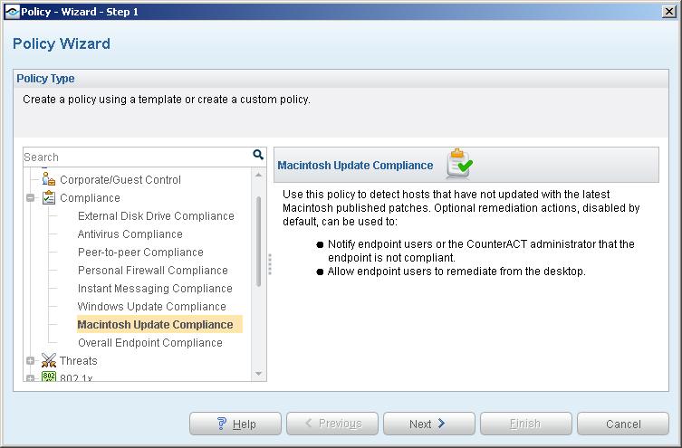 Under Templates, expand the Compliance folder and select Macintosh Update Compliance.