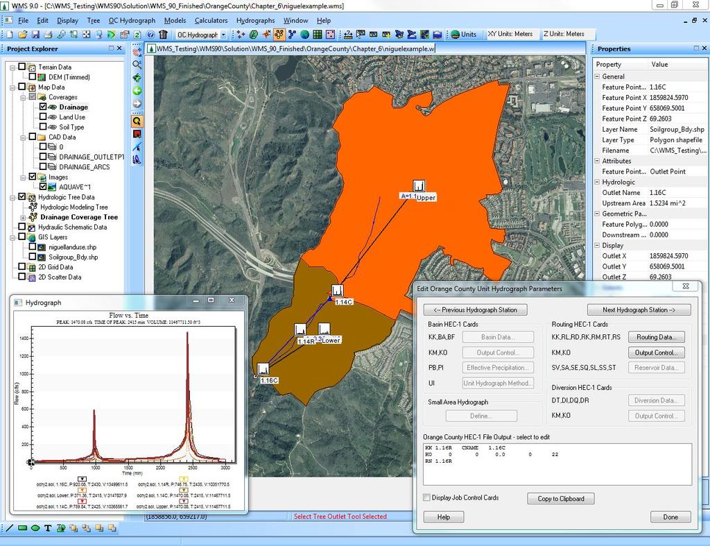 tutorial shows how to define a map-based Orange County unit hydrograph model in WMS using predelineated watershed boundaries in CAD format.
