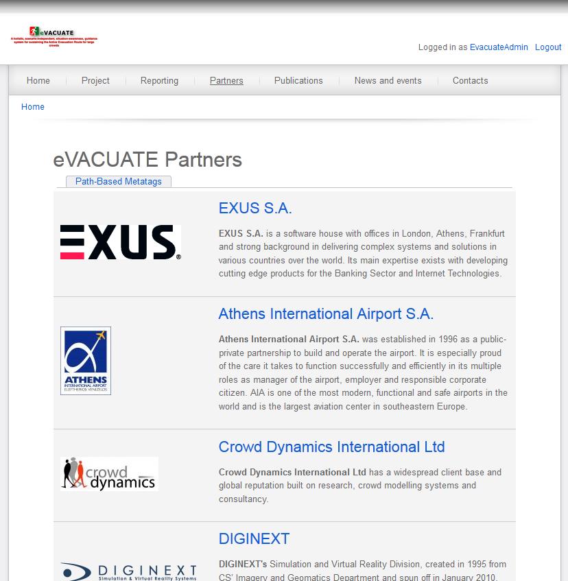 3.4 Partners The evacuate partners webpage provides information about the members of the evacuate consortium (See Figure 7).