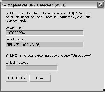 Unlocking DPV Customers who purchase DPV must obtain an unlocking code from MapInfo s Customer Service department before they can use the feature.