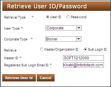 User Profile for Master ID Figure 8: Retrieve Master/Organization ID Options 8. Click Retrieve User ID.