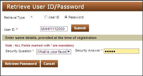 User Profile for Master ID Figure 15: Retrieve Password Process 7. Click Retrieve Password.