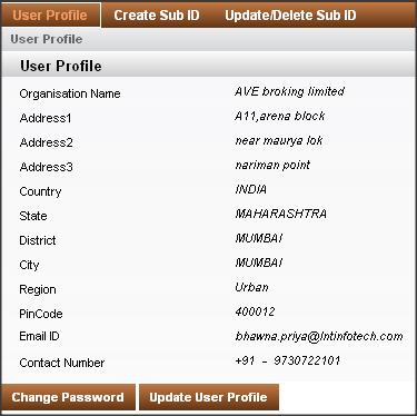 User Profile for Master ID User Profile for Master ID When you login to the portal, the User Profile screen is displayed.