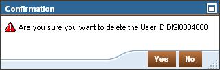 Figure 36: Message Pre-Deletion 4. If you want to proceed with deleting the user account then Click Yes else click No. 5. If you click Yes, the sub id will be deleted.