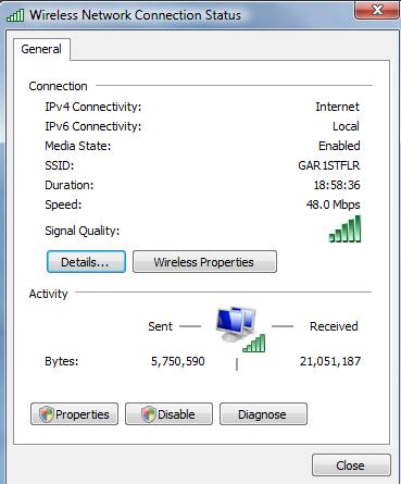 5. The Speed of the wireless access point is shown as 48.0 Mbps. *this the speed at which user s computer is connected to the network. 54 Mbps is the current standard.