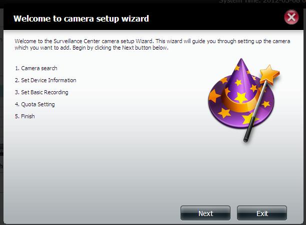 Camera Wizard To add a camera to the surveillance Center module, click Setup and then Camera Setup.