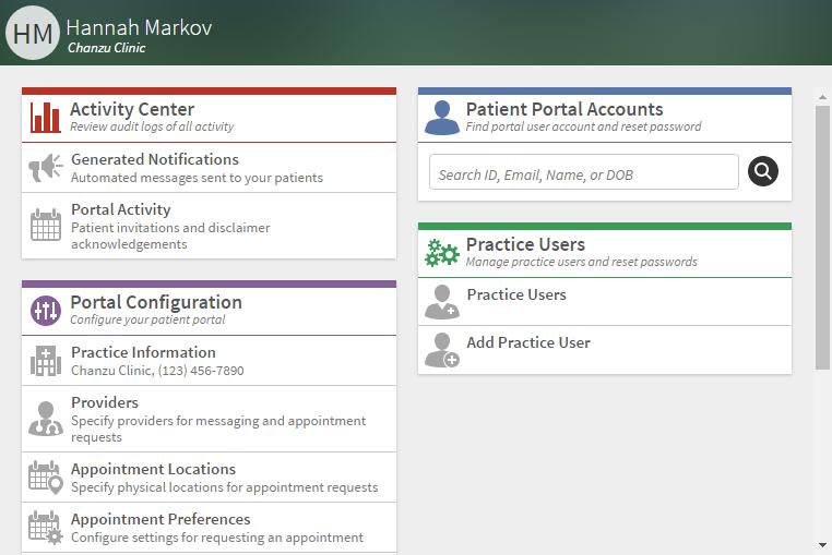 Greenway Patient 2 The Admin Dashboard and Your Account Information About the Admin Dashboard The Admin Dashboard is what you see when you first log into Greenway Patient.