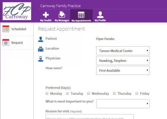 Request a new appointment, if allowed in the Appointment Preferences page.
