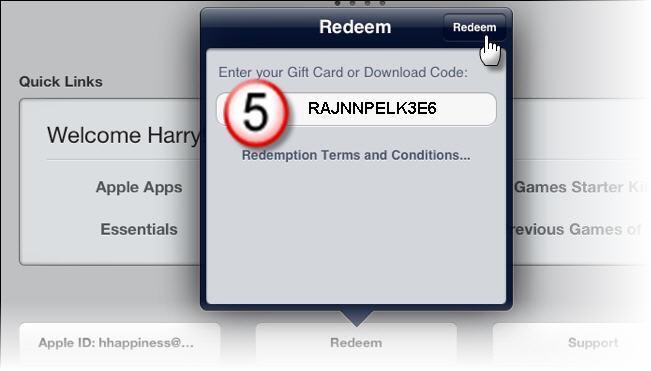 5. Codes: Codes for apps must be entered exactly.