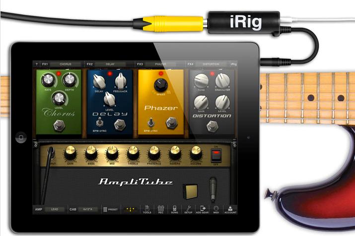 ipad as guitar amp/effects unit By plugging a semi-acoustic guitar, electric guitar or bass guitar into the ipad and taking advantage of amplifier/effects apps, you can travel light and leave much of