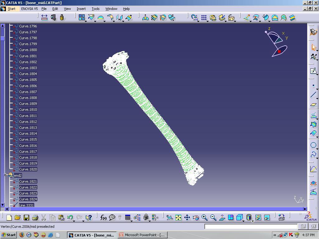 69 Figure 3.8 IGES file imported into CATIA Hence the splines are created as shown in the Figure 3.
