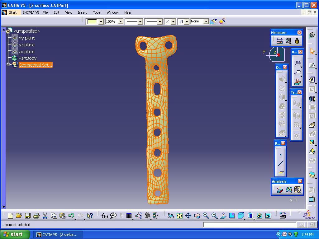 79 Figure 3.16 Surface model translated into CATIA 3.6.3 Modeling of patient-specific implant The CAD model of the bone developed from the CT image is used to develop the patient-specific implant for proximal tibial fracture.