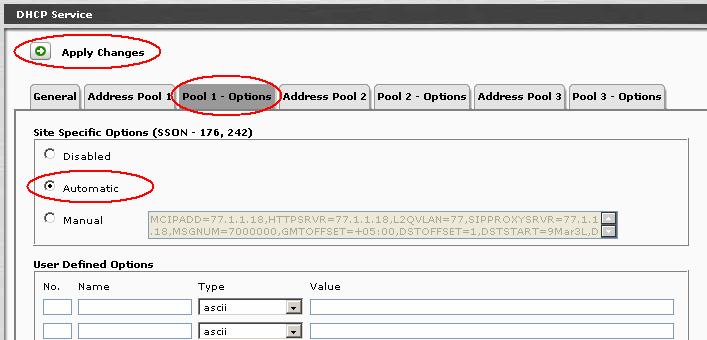 Since Address Pool 1 is configured for the voice VLAN, DHCP option 176 and 242 is configured to support the programming of Avaya IP Telephone.