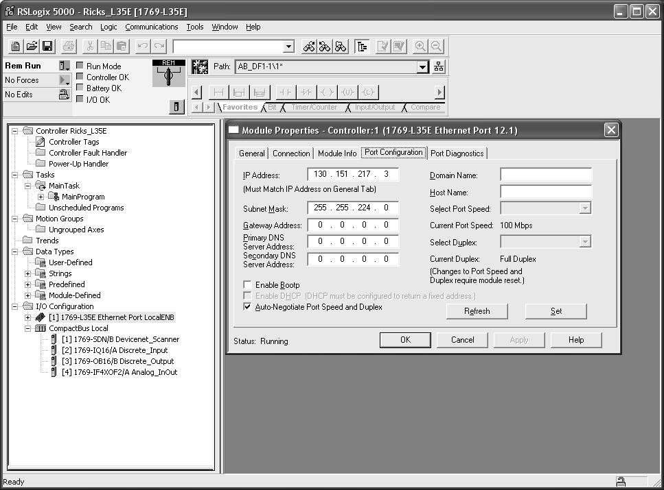 2-10 Network Addressing for a Web Server Module 3. Start RSLogix 5000 software. In the Controller Organizer, select properties for the EtherNet/IP module. 4.