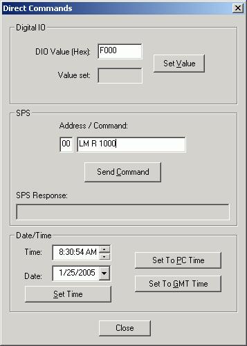 8 Direct commands The user has specific control of some of the hardware and peripherals in the instrument system via the Direct Command box.
