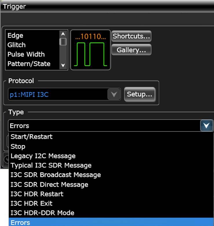 When serial triggering is selected, decoder software enables special real time hardware based triggering function inside of S-Series oscilloscope.