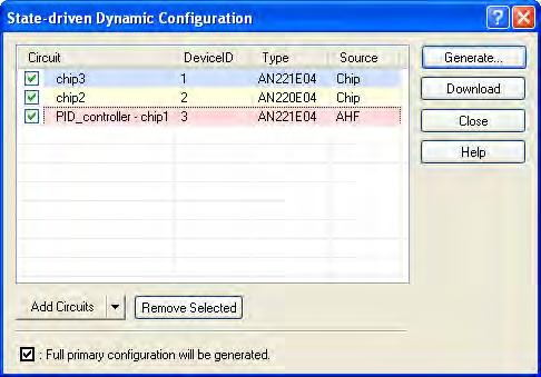 7.5 State Driven Dynamic Configuration (AN220E04,AN221E04 & AN221E02 only) State Driven Dynamic Configuration is the use of C Code by a companion host processor to access and download pre-compiled