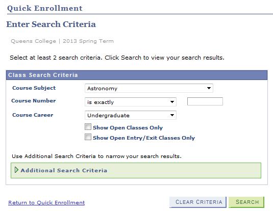 13. Uncheck the sections. Show Open Classes Only checkbox to view both open and closed 14.