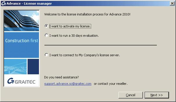 Activating the software Once Advance is installed, you must activate a license to use the software. All Advance licenses are provided by a license server.