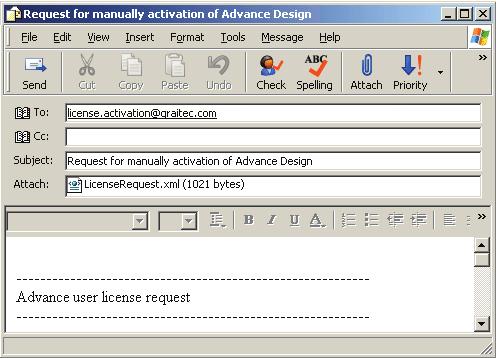 xml file created based on the activation code and serial number and automatically sent to GRAITEC. This file must be sent to license.activation@graitec.com.