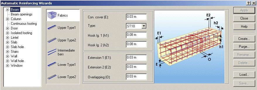 Automatic Reinforcement Objects For certain structural objects a reinforcement type is automatically assigned during object creation.