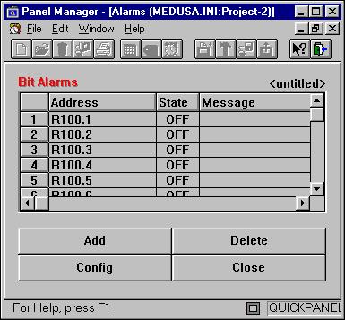 QD_178 Bit and Word Address Tags The alarm manager is the control center for alarm operations. The default setting for the window is Bit Alarms.