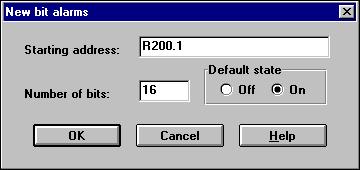 Creating an Alarm Table and Configuring Alarms Setting Up Bit Alarms To create a new bit alarm file: 1. Select Alarms from the Components menu or select the Alarms button.