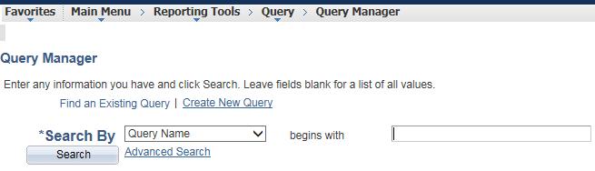 Query Manager Search page appears. 3.