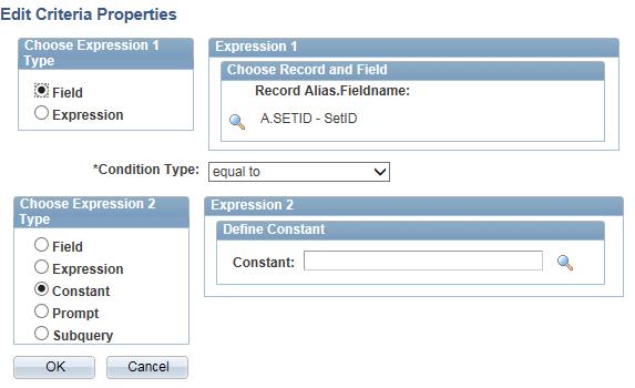 To create criteria based on a field: 1. Click the Add Criteria icon next to the desired field, on the Fields or Query page.