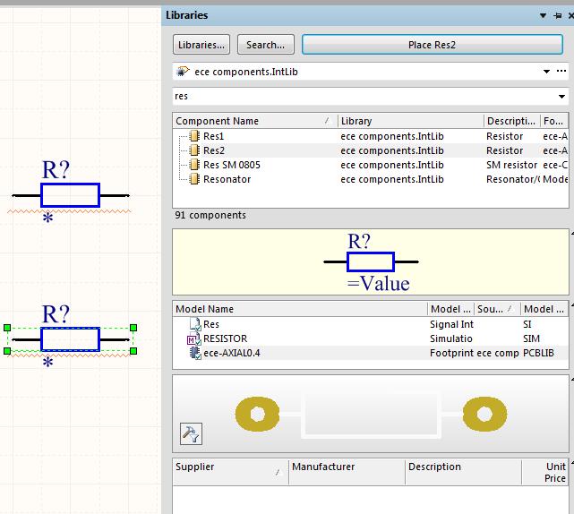 ADDING PARTS AND MODIFYING THE SCHEMATIC Follow the above steps and place the following parts a. From the ece component library: i. (5) res2 B D C E ii.