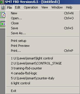IMO Precision Controls File Menu In the file menu projects can be saved, opened and printed.