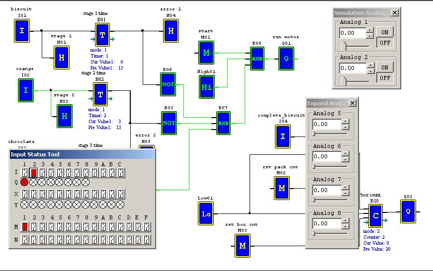 IMO Precision Controls Simulating a FBD Program The simulation feature is very similar in FBD, it has the same tool box options however the input status tool is slightly