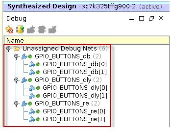 GPIO_BUTTONS_IBUF[0] and GPIO_BUTTONS_IBUF[1] - Nets folder under the top-level hierarchy sine(20)- Nets folder under the U_SINEGEN hierarchy sel(2) -Nets folder