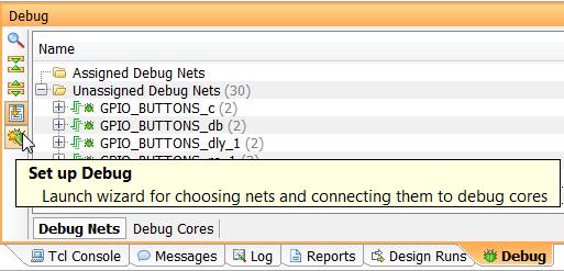 Click the Set up Debug icon in the Debug window or select the Tools menu, select Set up Debug.