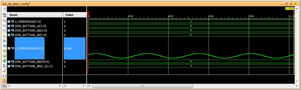 Figure 51: Sine Wave Sequencer Push Button 18. Click Run Trigger Immediately again to see the new sine selected sine wave. You should see the mid frequency as shown in Figure 52.