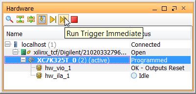 Verifying the VIO Core Activity (Only applicable to Lab 3) Figure 62: Run Trigger Immediate 11. Make sure there s activity on the sine [19:0] signal. 12.