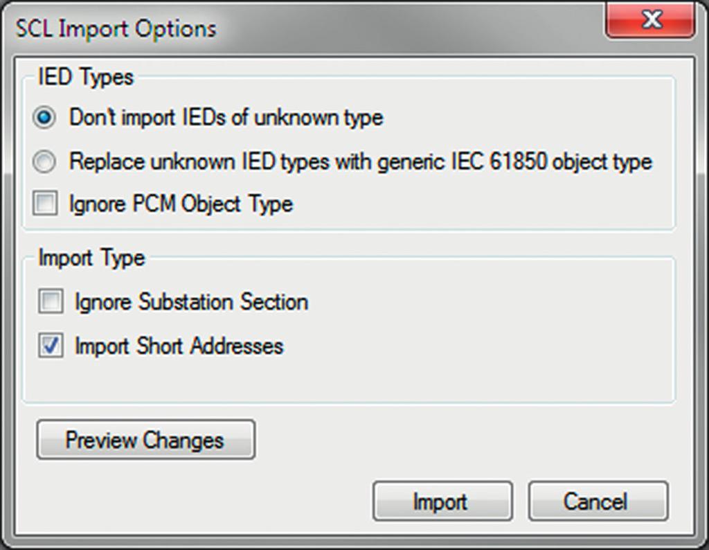 1MRS756800 E Section 7 IEC 61850 communication engineering 7.5.2 Importing ICD or CID files 1. Select an existing IED to import IEC 61850 files. 2.