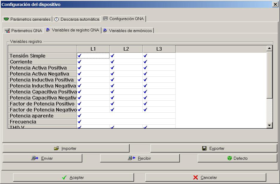 QNA Internal Configuration Screen- Registry Variables Screen The user can also view five buttons that permit performing different actions.