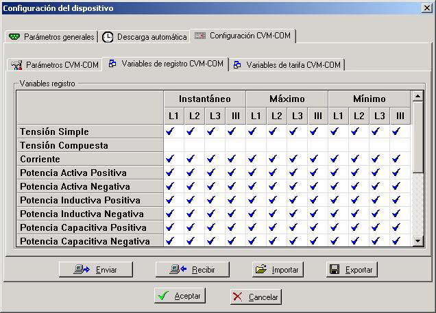 CVM-COM Internal Configuration Screen- CVM-COM Registry Variables Screen The user can also view 4 buttons that permit executing different actions.