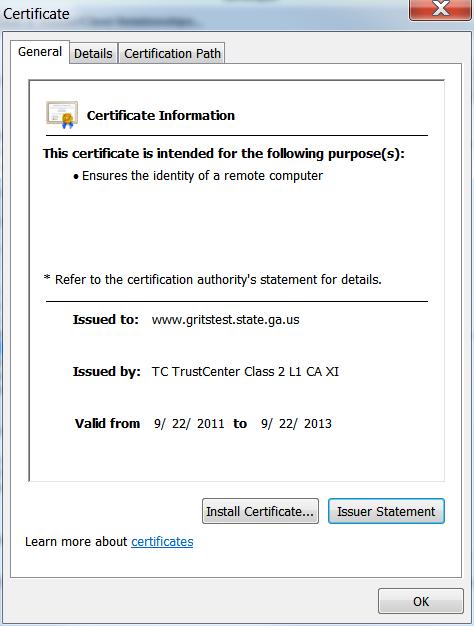 If presented with a Certificate Prompt, select Yes. (This prompt will appear only for first time users.) Double-click on the locked padlock icon on your screen.