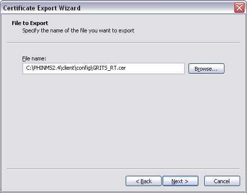 Type a file name to contain the exported certificate.